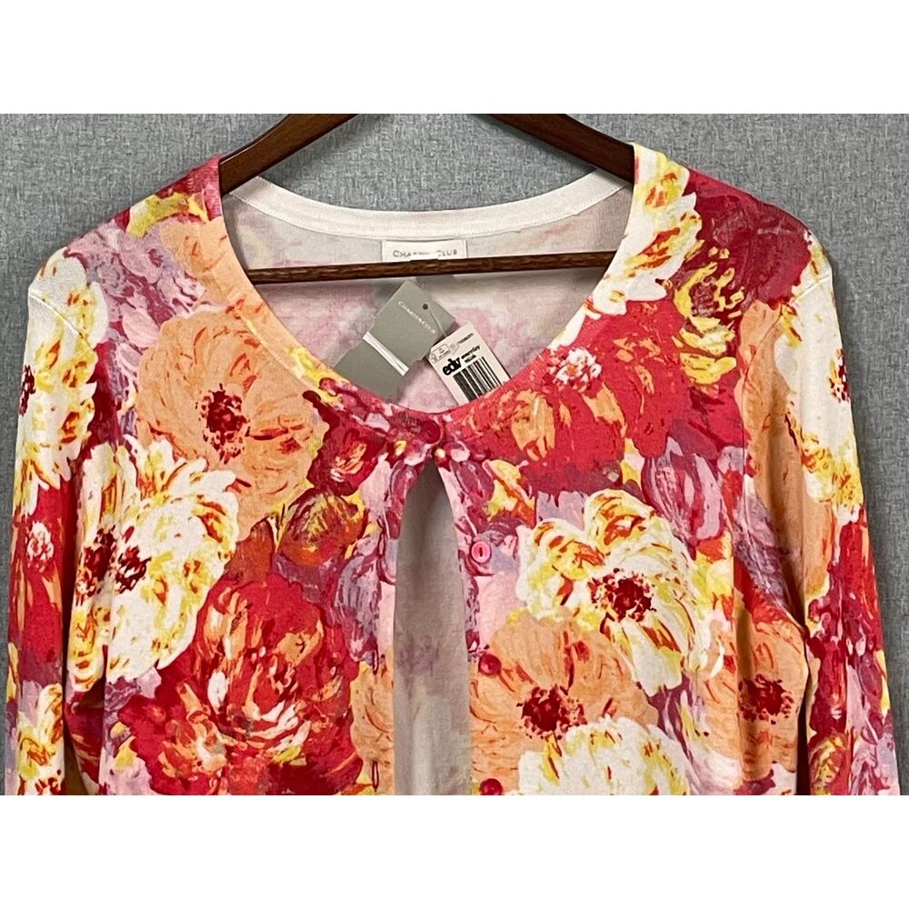 Charter Club NWT Floral Button Front Cardigan Sweater Medium Rayon Blend - Picture 2 of 7